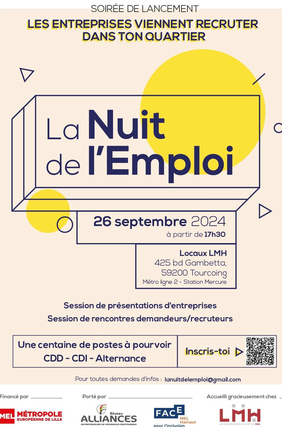 Affiche 1ère nuit de l'emploi en partenariat avec LMH